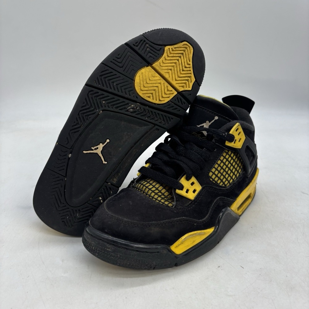 Nike Air Jordan 4 Retro Shoes Kids 4Y Youth GS Thunder Black Yellow 408452-017